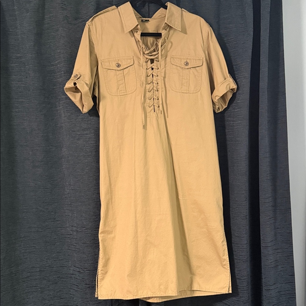 Ralph Lauren Khaki Cargo Lace-Up Shirt Dress